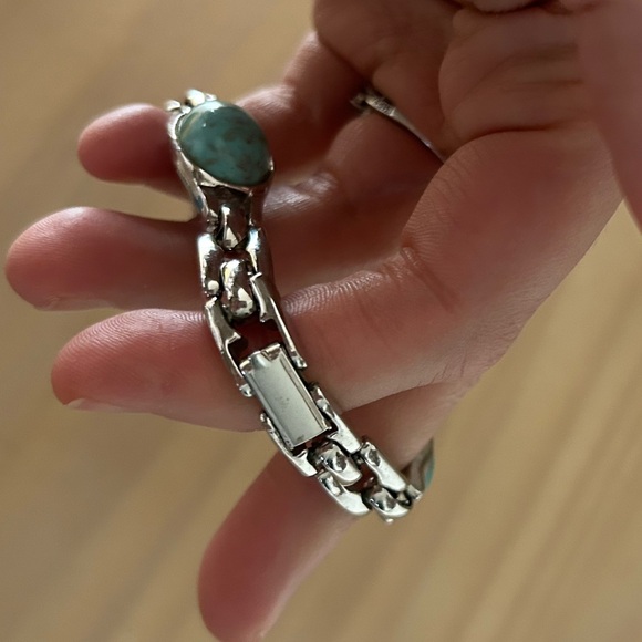 Vintage Silver Tone Navajo Link Turquoise Bracelet Western - Picture 3 of 4